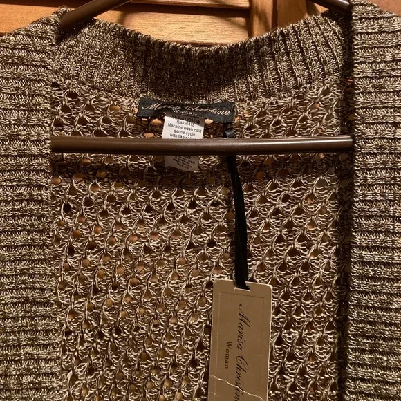 Marisa Christina Woman Brown & Beige Knit Shrug with Gold Glitter Sequins - Picture 5 of 12